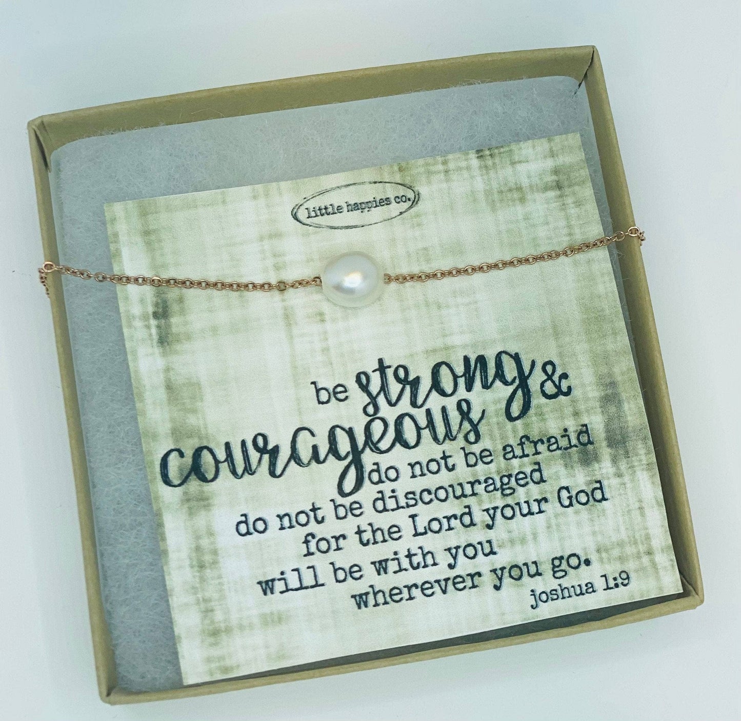 Joshua 1:9, pearl necklace, Encouragement gift