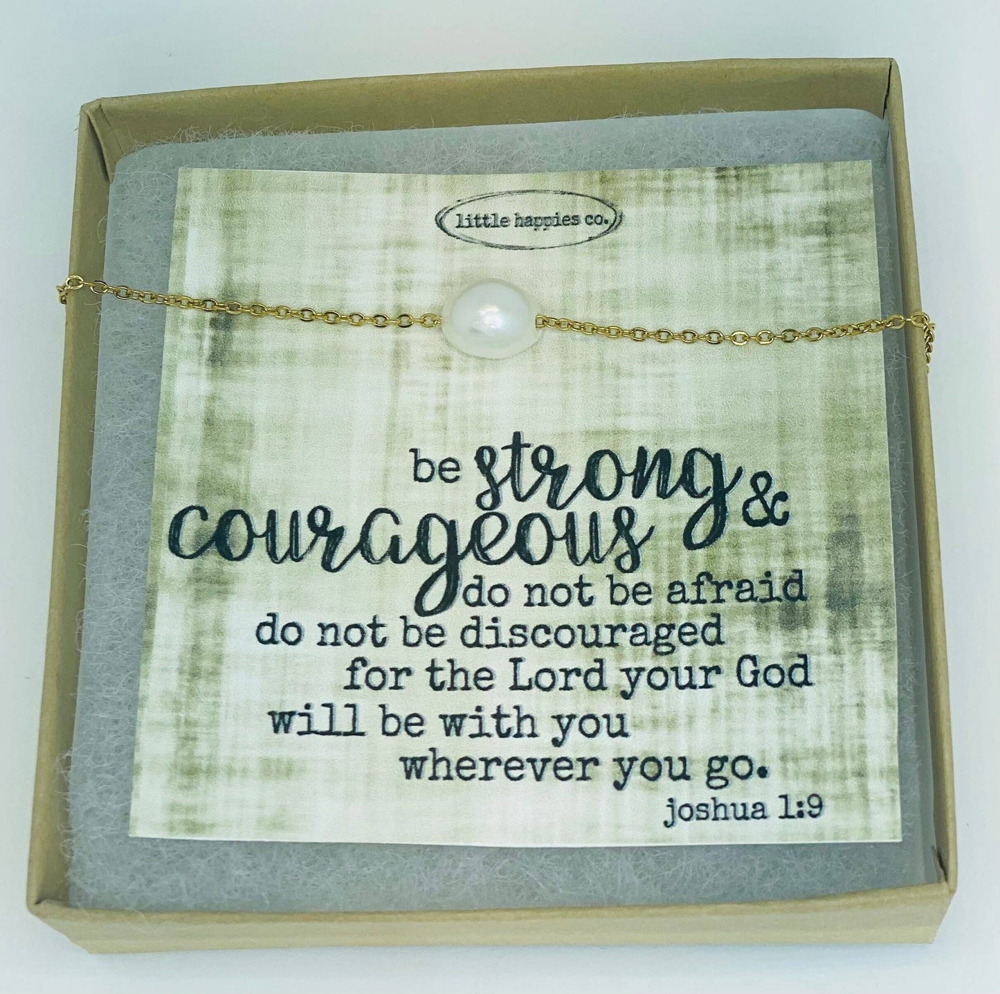 Joshua 1:9, pearl necklace, Encouragement gift