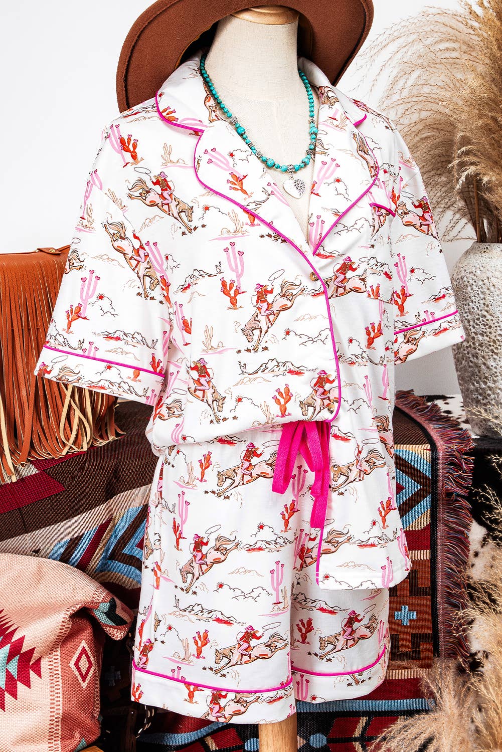 Fashion-W Western Cowgirl Country Print Pajamas Set