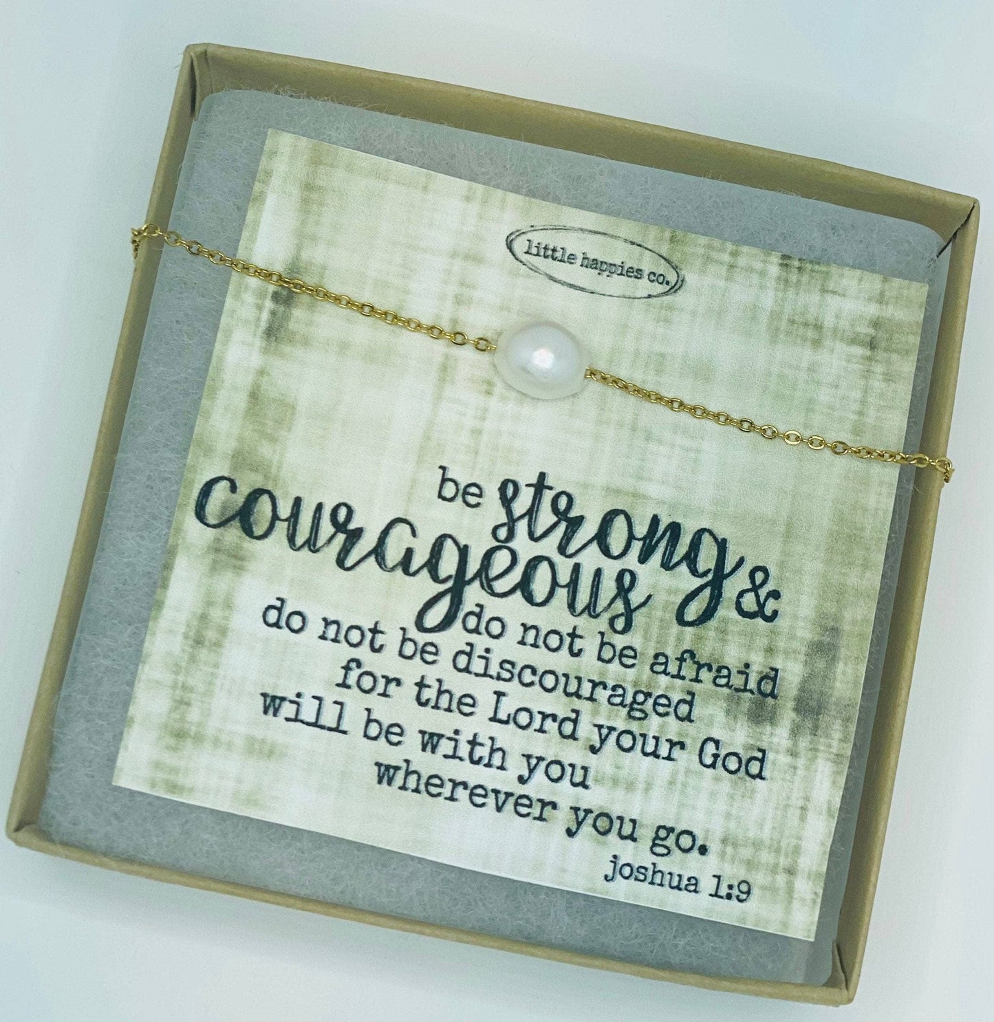 Joshua 1:9, pearl necklace, Encouragement gift