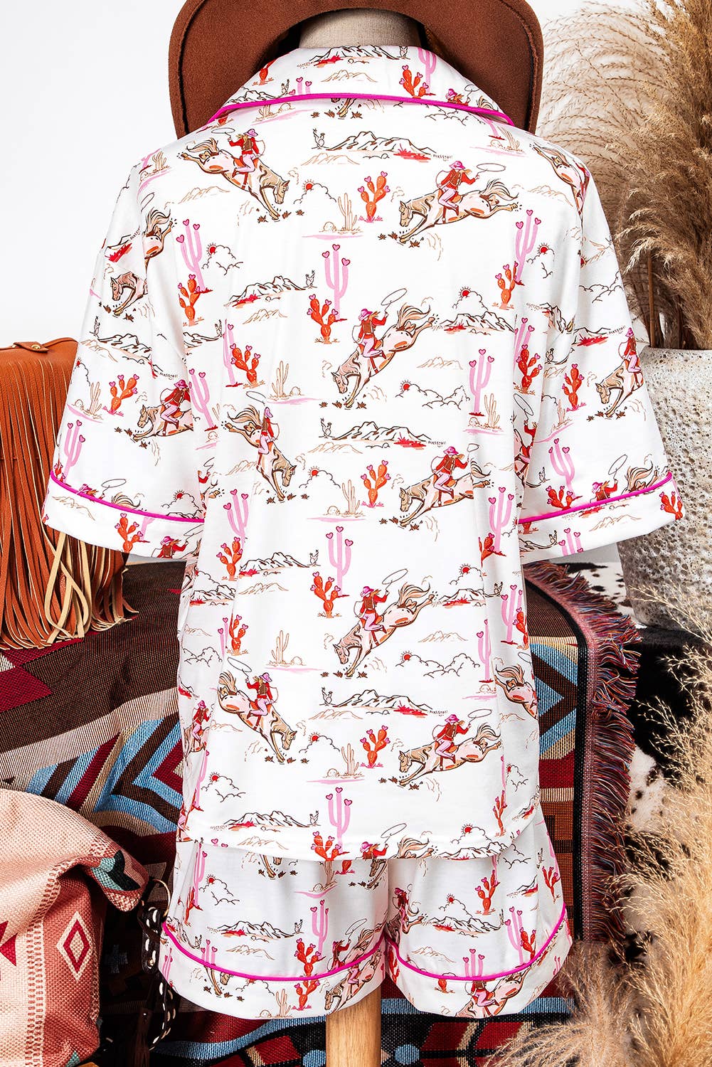 Fashion-W Western Cowgirl Country Print Pajamas Set