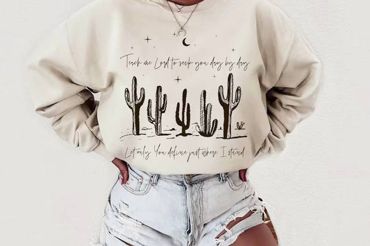 Western Boho Christian Crewneck- Teach Me Lord