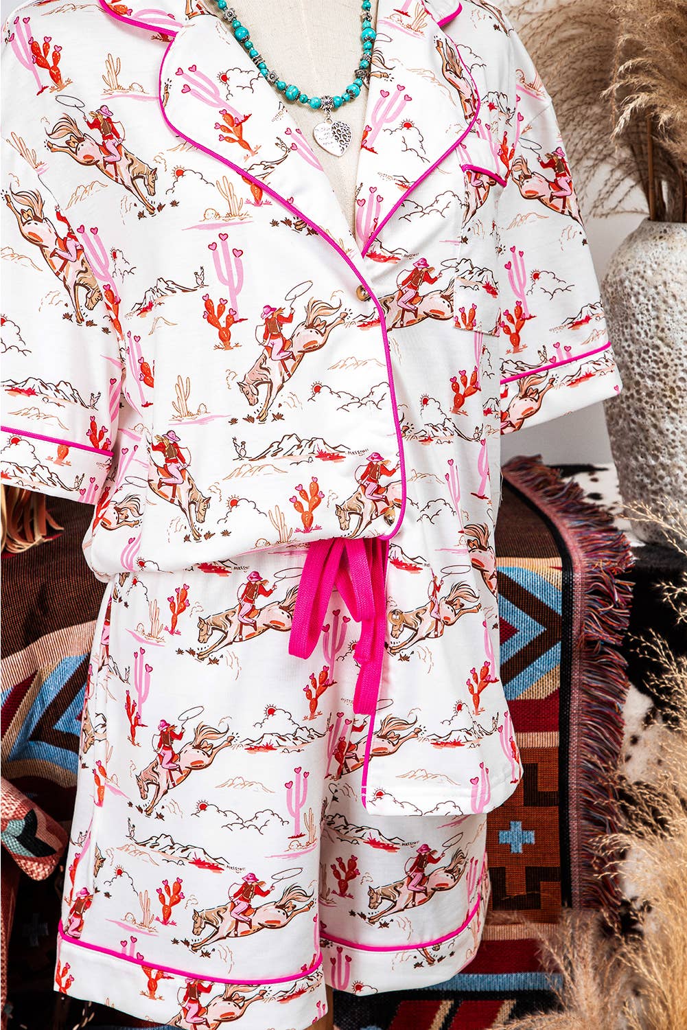 Fashion-W Western Cowgirl Country Print Pajamas Set