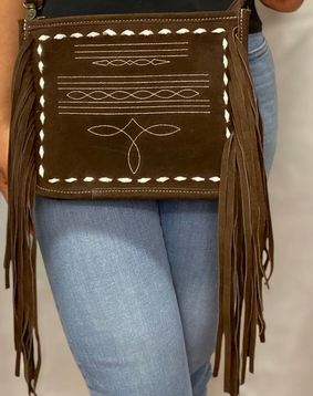 Brown Suede Leather Bootstich Crossbody