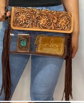 Tooled Floral Fringe Clear Bag