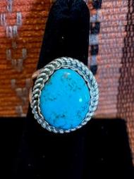 Beautiful Turquoise Ring with Sterling Silver Rope Edging