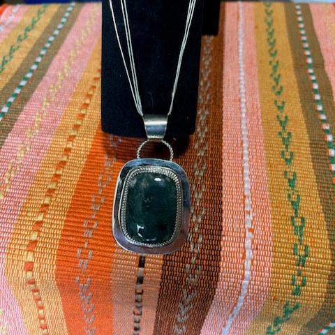 Moss Agate and Sterling Silver Pendant