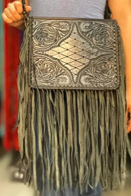 Tooled Leather Fringe Purse