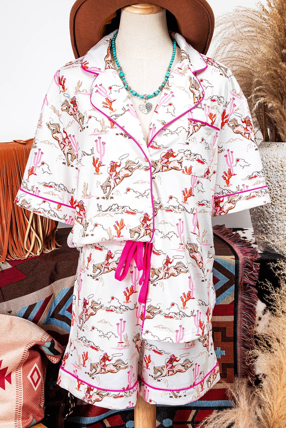 Fashion-W Western Cowgirl Country Print Pajamas Set